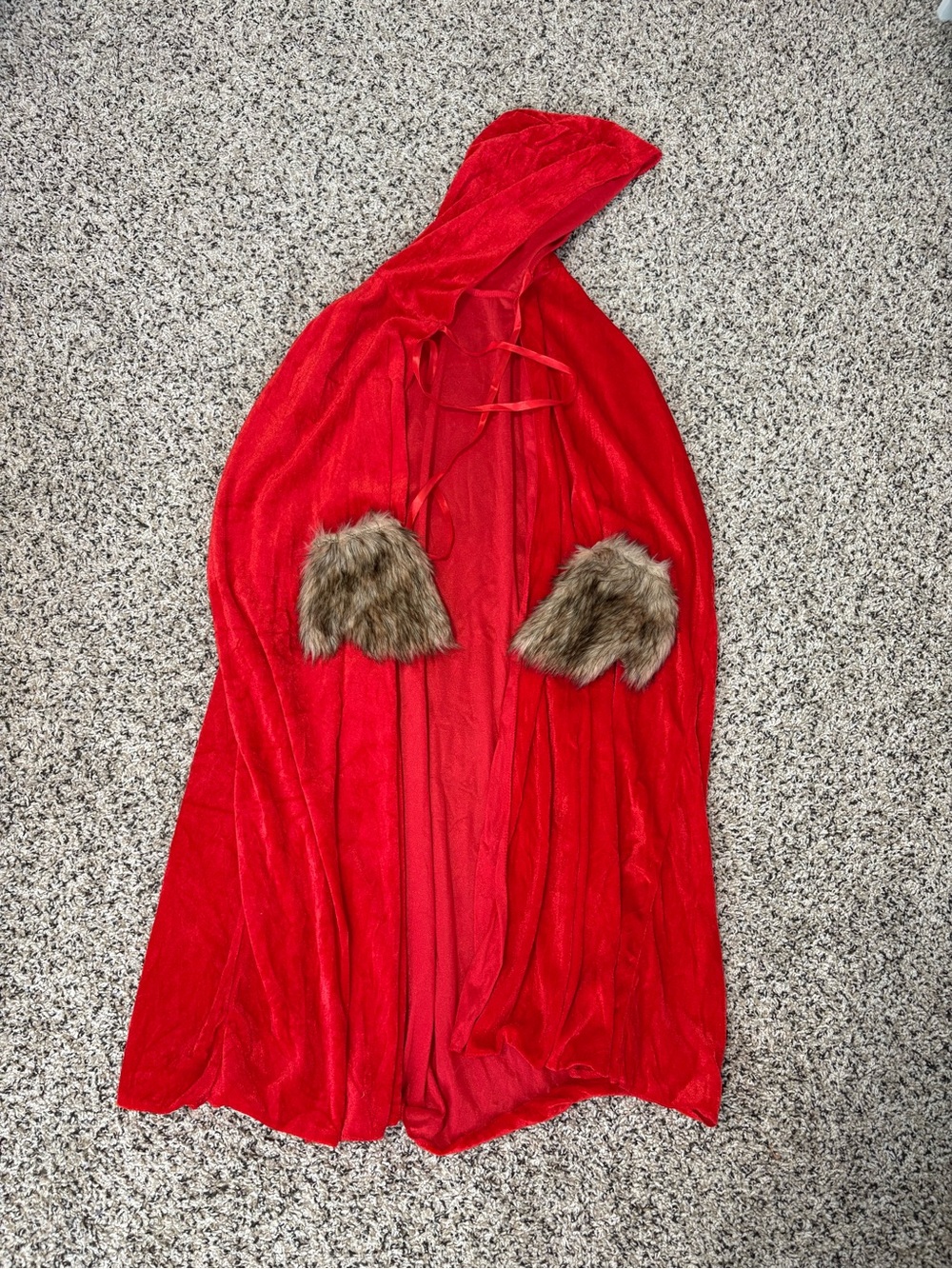Little Red Riding Hood Hooded Kids Cape with Faux Fur Mittens